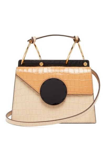 DANSE LENTE Phoebe Bis crocodile-effect leather bag in beige – colourblock handbag - flipped