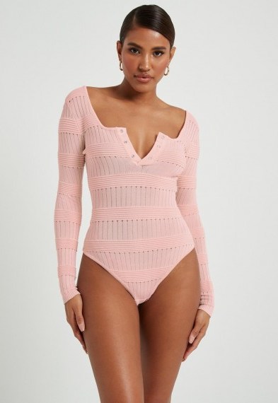 MISSGUIDED pink button front knitted bodysuit - flipped