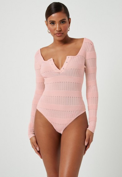MISSGUIDED pink button front knitted bodysuit