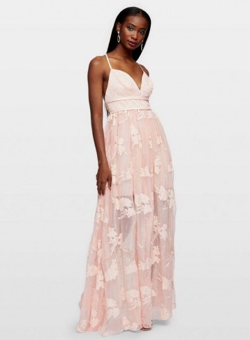 Miss Selfridge Pink Embroidered Organza Maxi Dress – long feminine occasion dresses - flipped