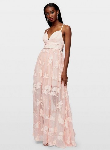 Miss Selfridge Pink Embroidered Organza Maxi Dress – long feminine occasion dresses