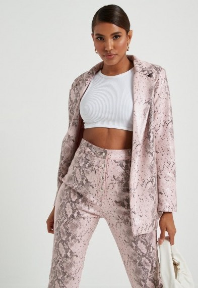 MISSGUIDED pink faux leather snake print blazer - flipped