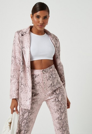 MISSGUIDED pink faux leather snake print blazer