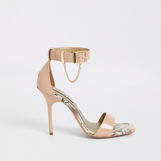 River Island Pink patent barely there heeled sandals | ankle strap heels - flipped