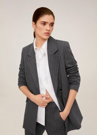 MANGO Pinstripe suit blazer in grey REF. 67082902-DIPLO-I-LM – striped jacket - flipped