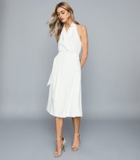 Reiss PIPER HALTERNECK MIDI DRESS WHITE – wrap style halter dresses