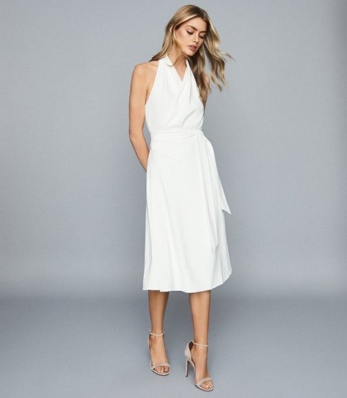 Reiss PIPER HALTERNECK MIDI DRESS WHITE – wrap style halter dresses - flipped