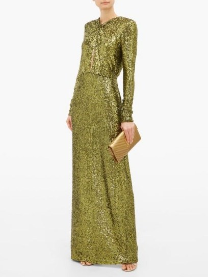 DUNDAS Plunge-keyhole sequin gown in green – luxury low back event dresses - flipped