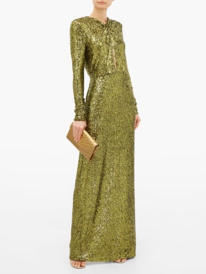 DUNDAS Plunge-keyhole sequin gown in green – luxury low back event dresses