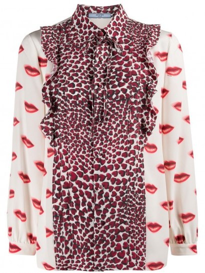 PRADA lips and hearts printed shirt – high neck bow detail blouse - flipped
