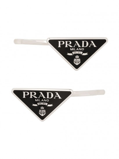 PRADA logo triangle hair slides