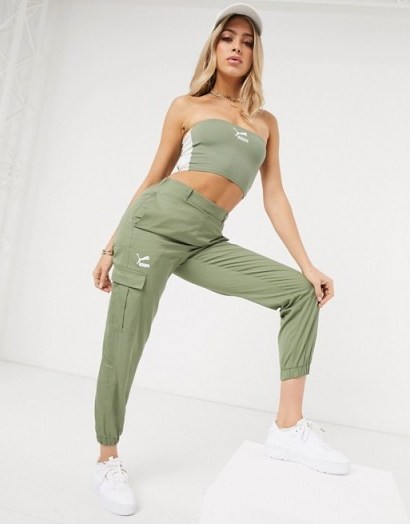 Puma High Waisted Utility Pants in khaki exclusive to ASOS – casual green trousers - flipped