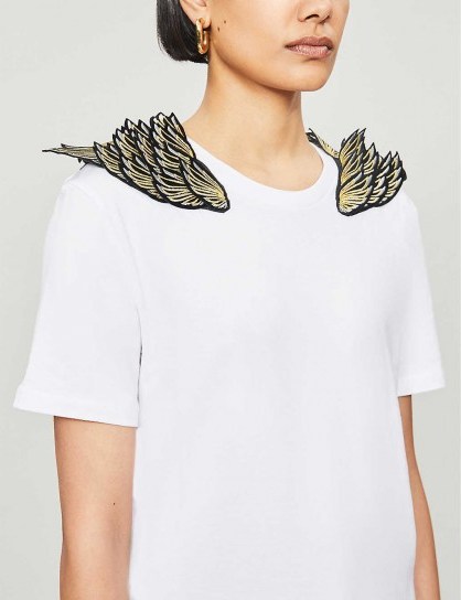 RAGYARD Golden Wing embroidered cotton T-shirt in white - flipped
