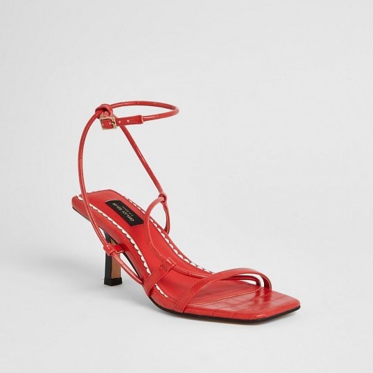 River Island Red square toe wide fit midi heel sandals | vintage style strappy mid heels - flipped