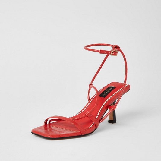 River Island Red square toe wide fit midi heel sandals | vintage style strappy mid heels