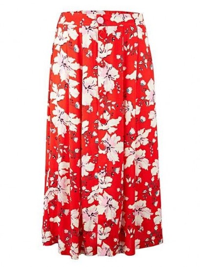 OLIVER BONAS Red Wildflower Button Through Midi Skirt | bright floral skirts - flipped