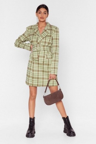 NASTY GAL Reporting for Check-In Blazer Dress in Sage - flipped
