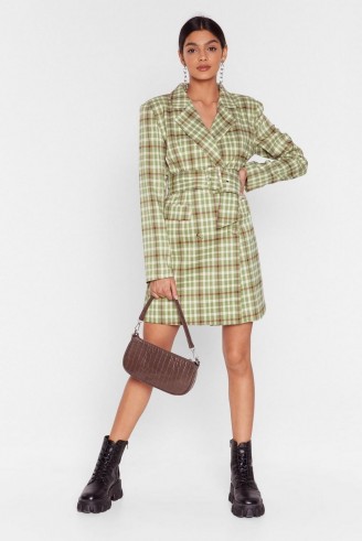 NASTY GAL Reporting for Check-In Blazer Dress in Sage
