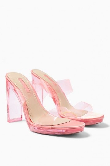 TOPSHOP RIKKI Coral Transparent Mules – clear going out heels - flipped