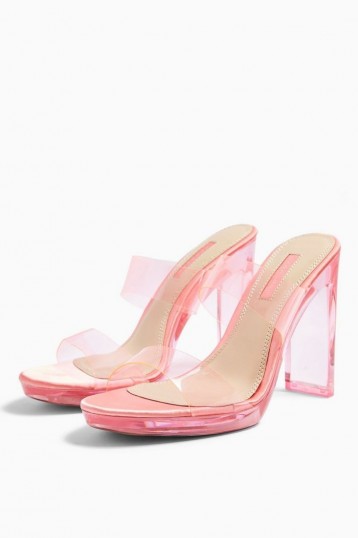 TOPSHOP RIKKI Coral Transparent Mules – clear going out heels