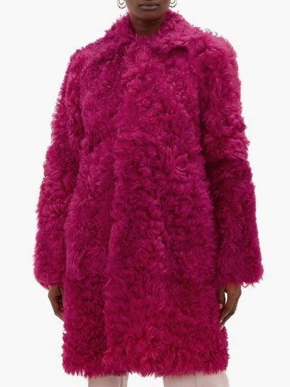 SIES MARJAN Ripley shearling coat in raspberry pink ~ luxe textured coats - flipped