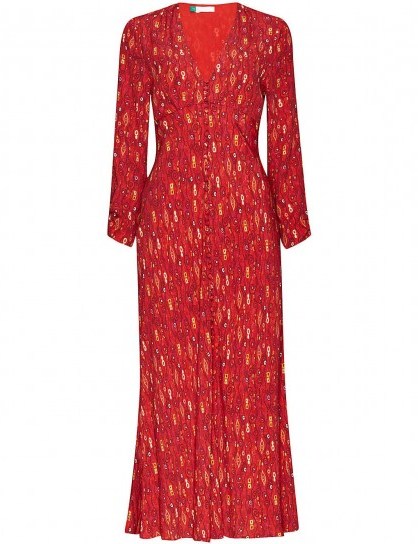 RIXO Katie printed woven midi dress in Klimt Eye Wave Red Gold - flipped