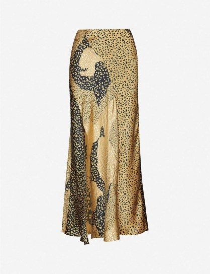 RIXO Parker leopard-print silk-satin midi skirt in gold patchwork lpd mix - flipped