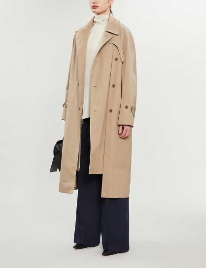 ROKH Asymmetric cotton trench coat in burlywood - flipped