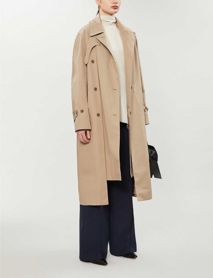 ROKH Asymmetric cotton trench coat in burlywood