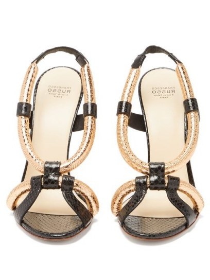 FRANCESCO RUSSO Rolled-strap ayers stiletto sandals in gold | luxe evening heels - flipped