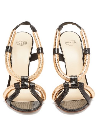 FRANCESCO RUSSO Rolled-strap ayers stiletto sandals in gold | luxe evening heels