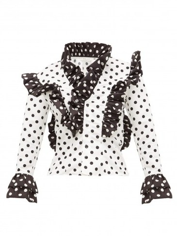 RODARTE Ruffled polka-dot blouse in white ~ monochrome spot print blouses - flipped