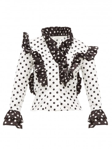 RODARTE Ruffled polka-dot blouse in white ~ monochrome spot print blouses
