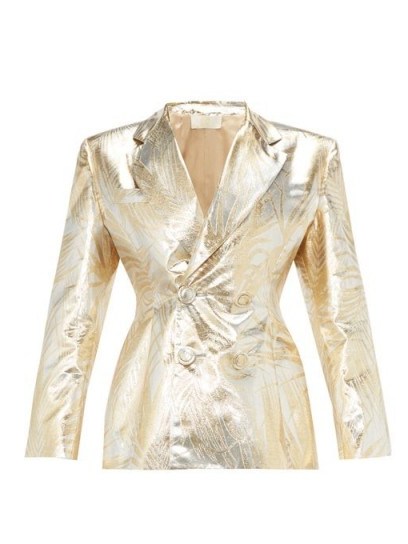 SARA BATTAGLIA Palm-leaf brocade double-breasted suit jacket ~ gold suit jackets - flipped