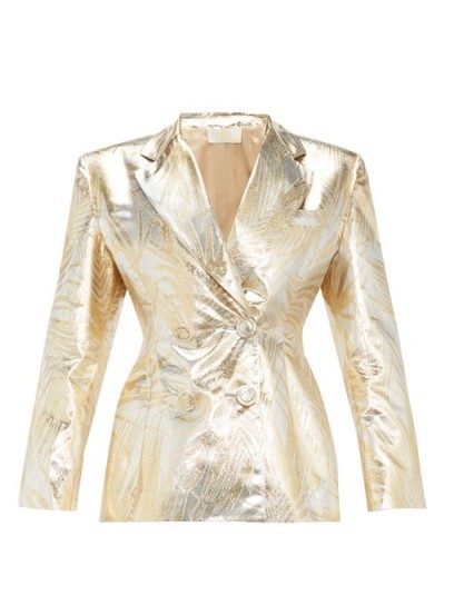 SARA BATTAGLIA Palm-leaf brocade double-breasted suit jacket ~ gold suit jackets