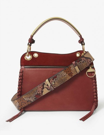 SEE BY CHLOE Ellie velvet leather shoulder bag in faded red - flipped