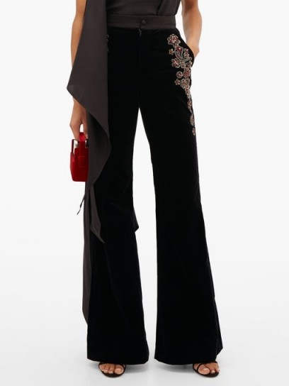 DUNDAS Sequin-embroidered velvet trousers in black