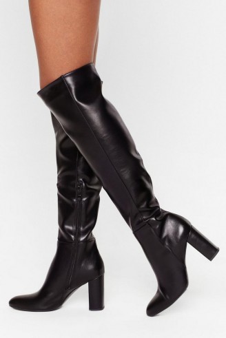 NASTY GAL Show Up Over-the-Knee Faux Leather Boots in black