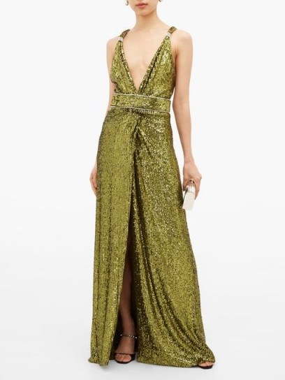 DUNDAS Side-slit crystal-embellished sequinned dress in green – red carpet style gowns - flipped