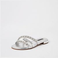 River Island Silver leather embellished strappy sandals | metallic flat sandal