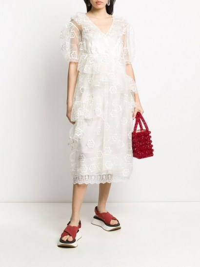 SIMONE ROCHA floral-embroidered tulle ruffle dress in ivory white | frothy and feminine - flipped
