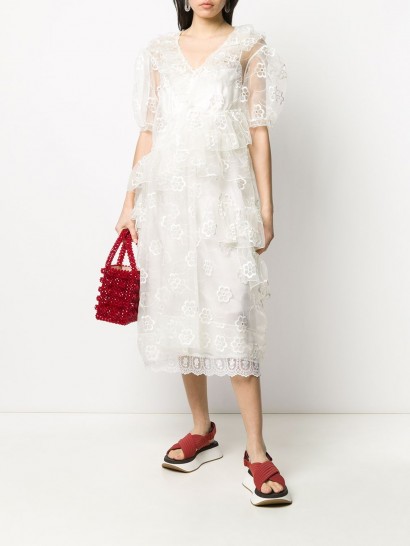 SIMONE ROCHA floral-embroidered tulle ruffle dress in ivory white | frothy and feminine