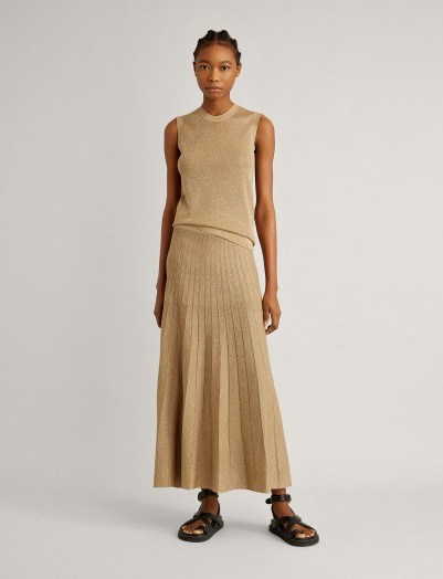 JOSEPH Lurex Skirt in Tan / long luxe knit skirts - flipped