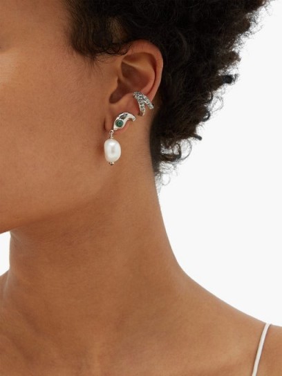CHLOÉ Snake faux-pearl drop cuff earrings