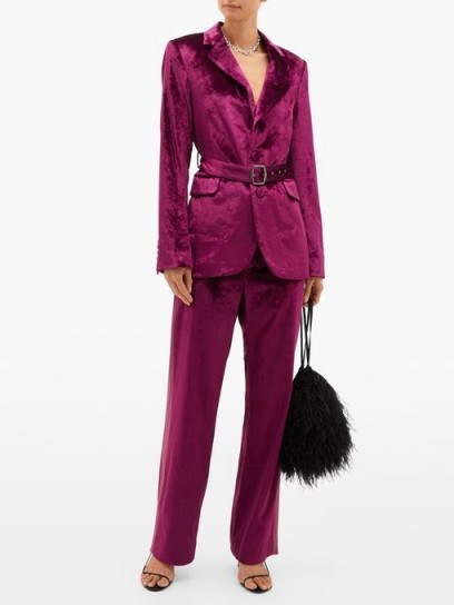 SIES MARJAN Sonya satin-stripe velvet trousers in burgundy-purple ~ jewel tones - flipped