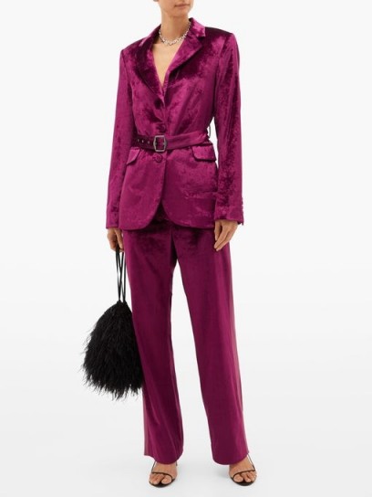 SIES MARJAN Sonya satin-stripe velvet trousers in burgundy-purple ~ jewel tones