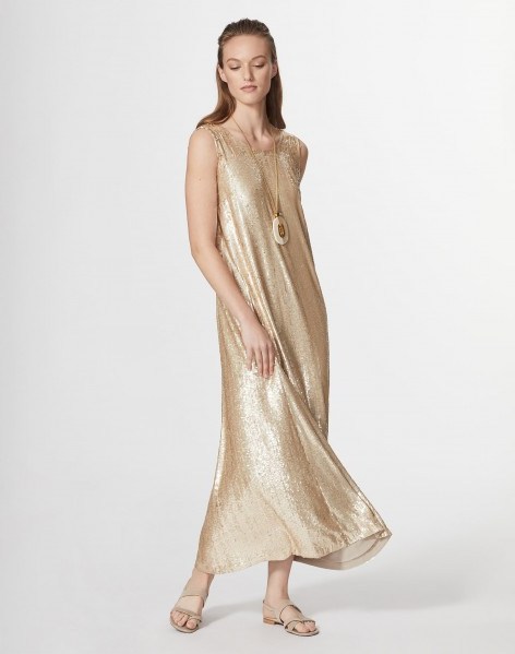 LAFAYETTE 148 Spectrum Sequins Ross Dress Gold Leaf Metallic – fluid dresses - flipped