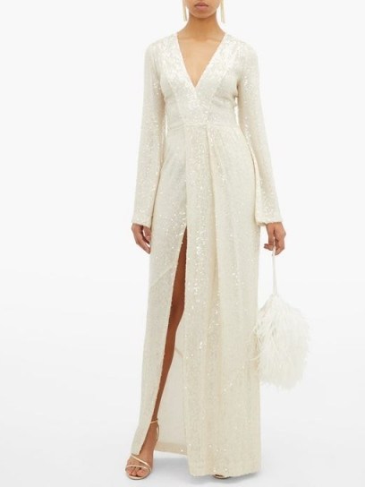 GALVAN St Moritz sequinned side-slit gown in white ~ luxe gowns ~ event glamour - flipped