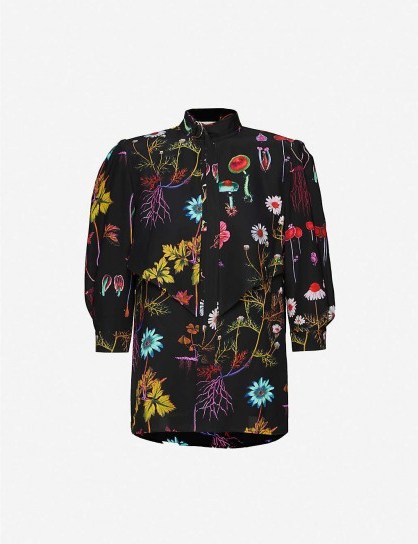 STELLA MCCARTNEY Floral-print silk-crepe blouse in black – bright florals - flipped