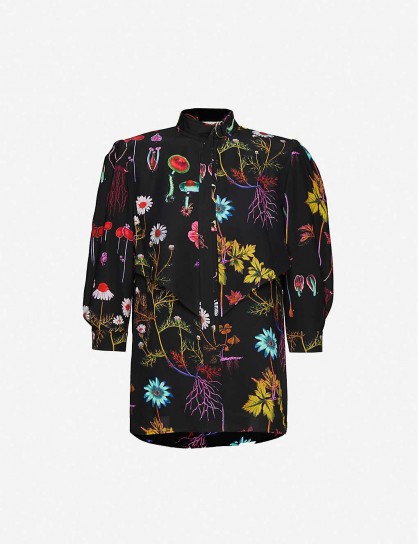 STELLA MCCARTNEY Floral-print silk-crepe blouse in black – bright florals